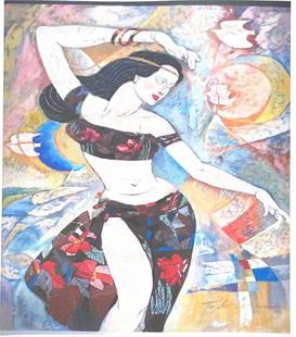 Li Zhong Liang Painting on Paper: Li Zhong Liang Painting Print on Paper. Unframed, Embossed. This print does not present a certificate of authenticity/Edition. Province: New York Collector. Size Approx, 11x8.5 inches.