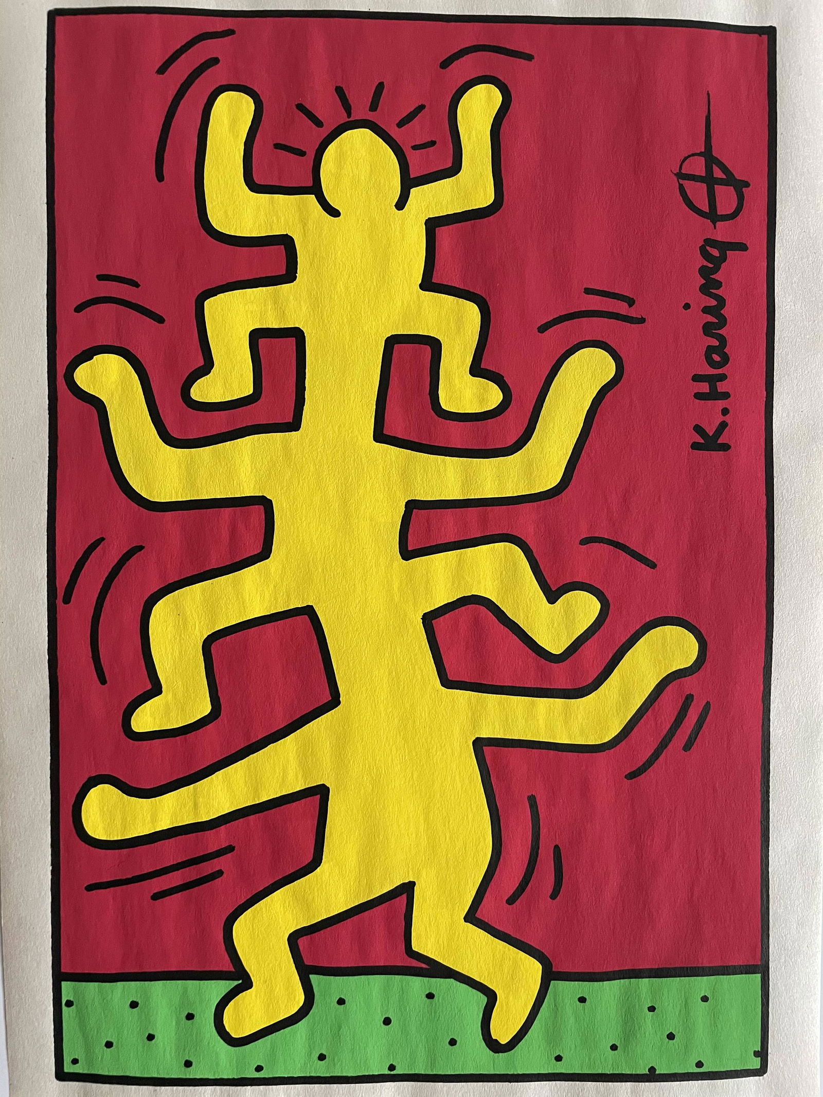 Keith Haring- Drawing and Watercolor (In Style Of): In the Style of Keith Haring- Drawing and Watercolor Painting on paper, signed artwork, Unframed. This is not a print, the drawing was acquired from a estate sale. It does not come with any paper work