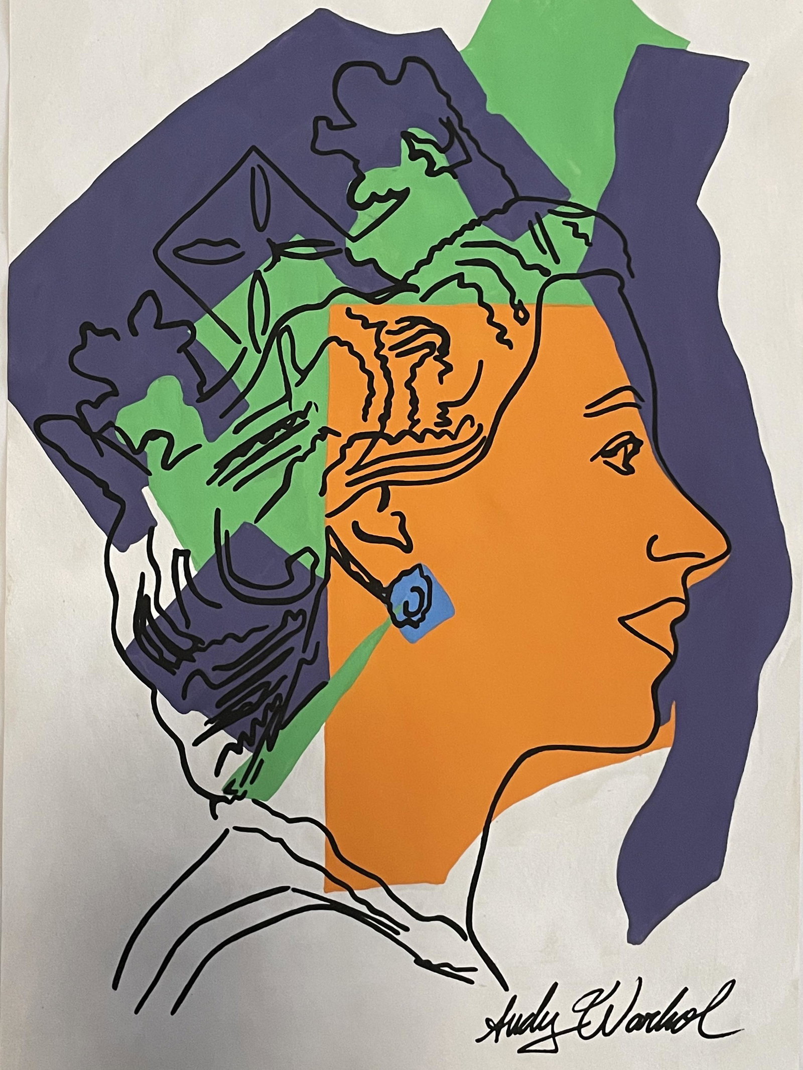 Andy Warhol -Drawing and Watercolor( In Style Of): Andy Warhol - Drawing and Watercolor Painting on paper, signed artwork. This is not a print, the drawing was acquired from a estate sale. It does not come with any paper work to verify its Authenticit