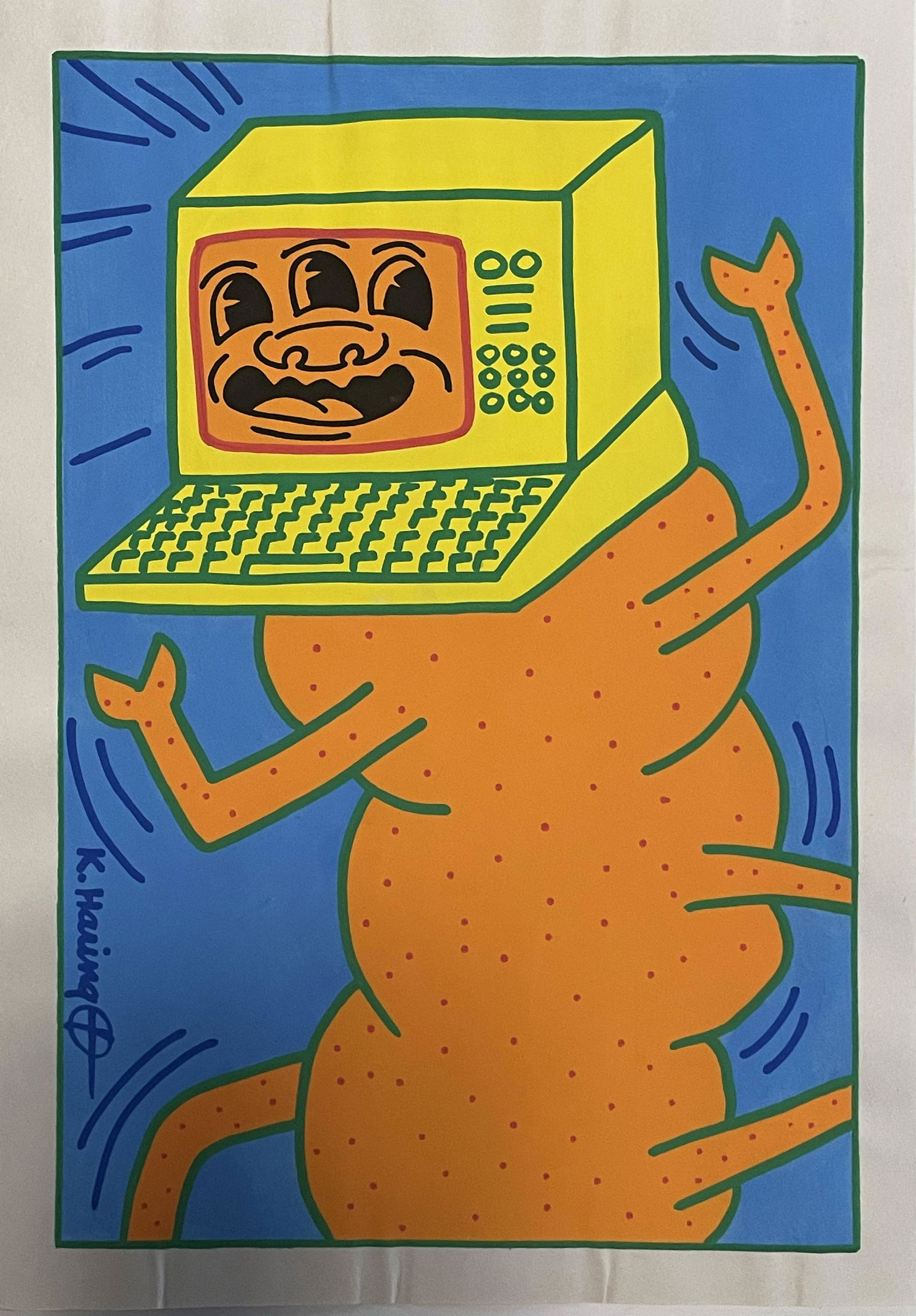 Keith Haring Drawing (In Style Of): Keith Haring Drawing (In Style Of) Sign and Stamp on Verso Pop art on paper in the manner of the artist. Approximately Size: 11.5 x 8.5 inches. The piece has no formal documentation or COA. Unframed.