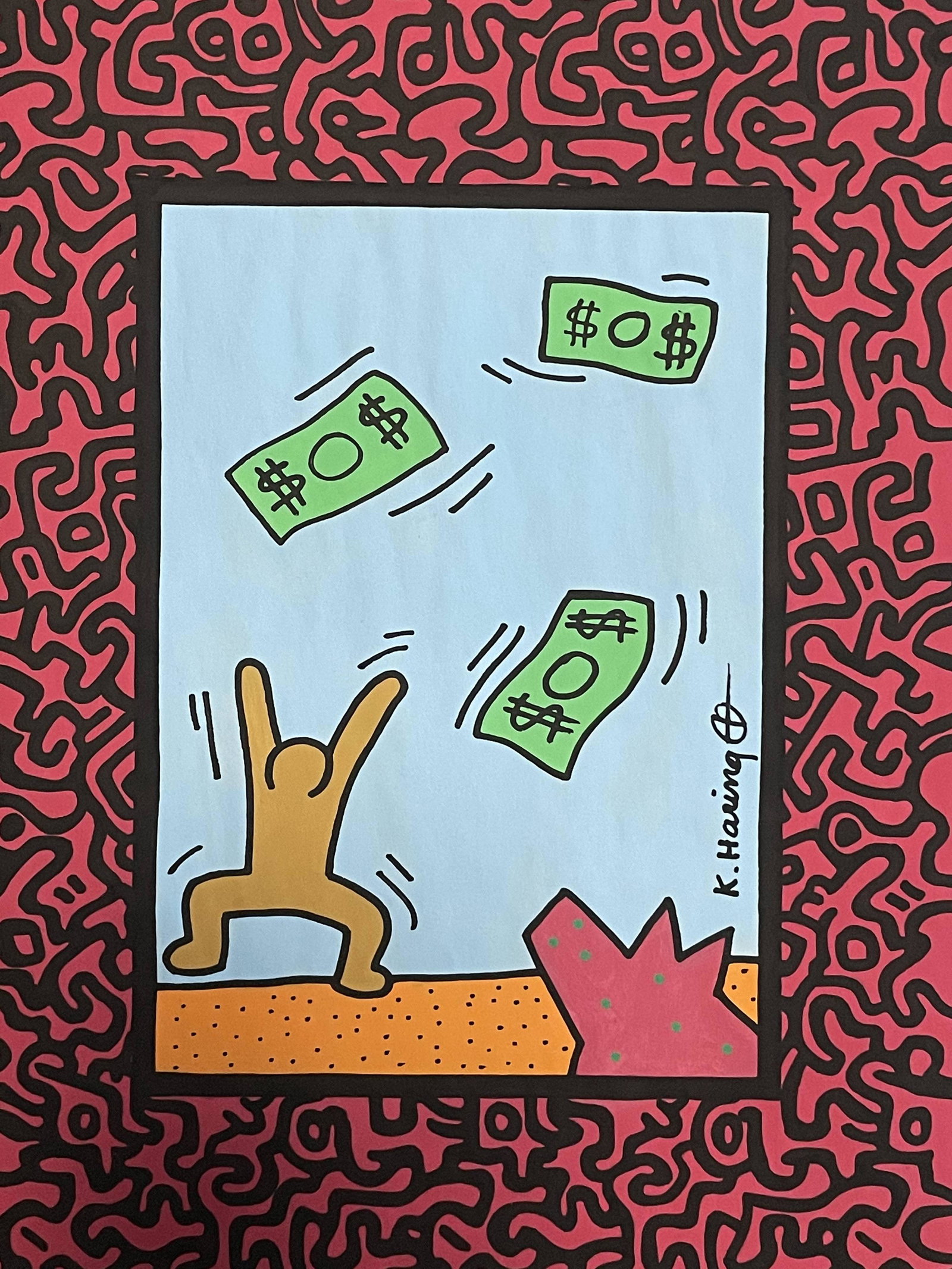 Keith Haring Drawing Pop Art: Keith Haring Drawing Pop Art and Watercolor (In Style Of) PROVENANCE:Private Collection. DIMENSIONS: unframed approx. 11.5 x 8.5. NOTE: By registering and placing a bid in this auction the BIDDER/BUYE