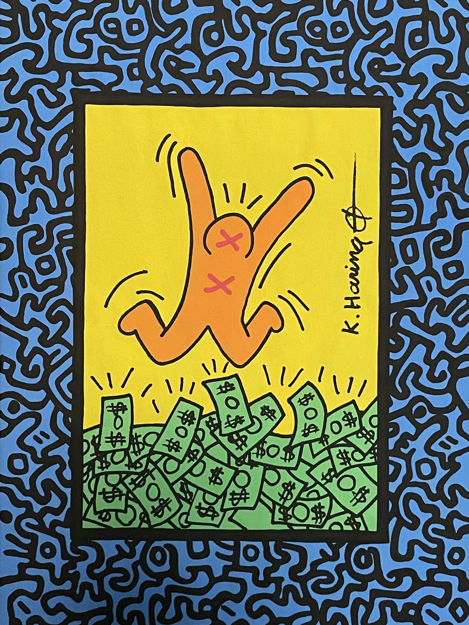 Keith Haring Drawing Pop Art and Watercolor (In Style): Keith Haring Drawing Pop Art and Watercolor (In Style Of) PROVENANCE:Private Collection. DIMENSIONS: unframe approx. 11.5 " x 8.5 "Condition Report. NOTE: By registering and placing a bid in this auct