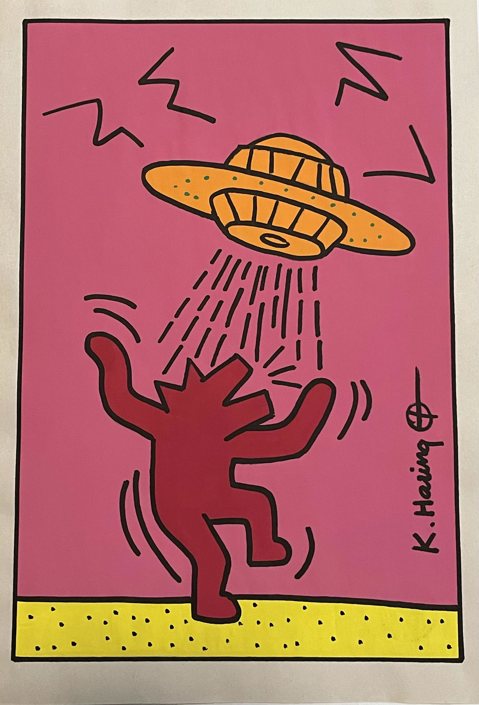Keith Haring Drawing Pop Art and Watercolor (In Style): Keith Haring - Drawing and Watercolor (In Style Of) . DIMENSIONS: unframe approx. 11.5 " x 8.5 ".PROVENANCE:Private Collection