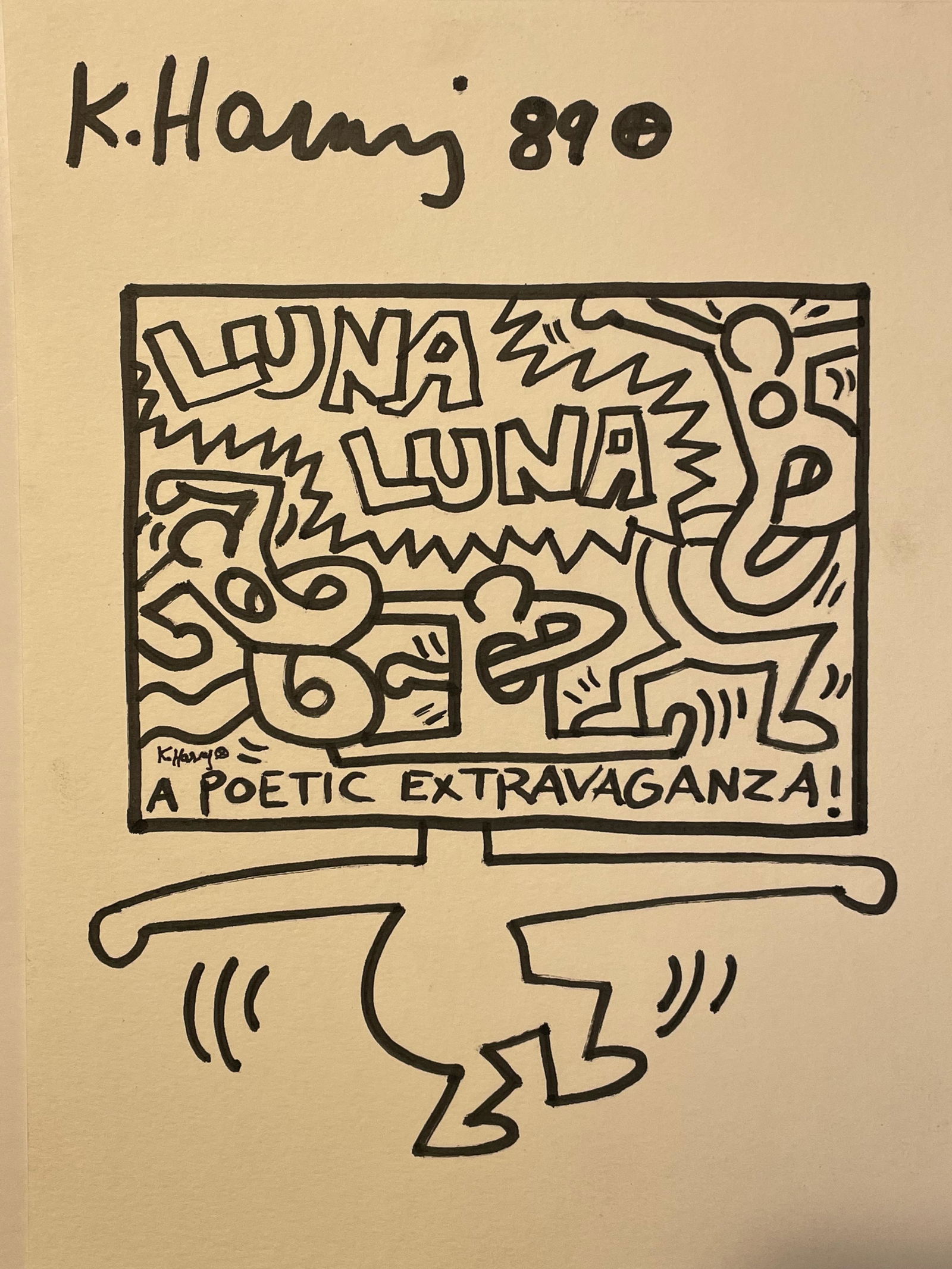 Haring, Untitled, Painting on Paper (In Style Of) (1 of 2)