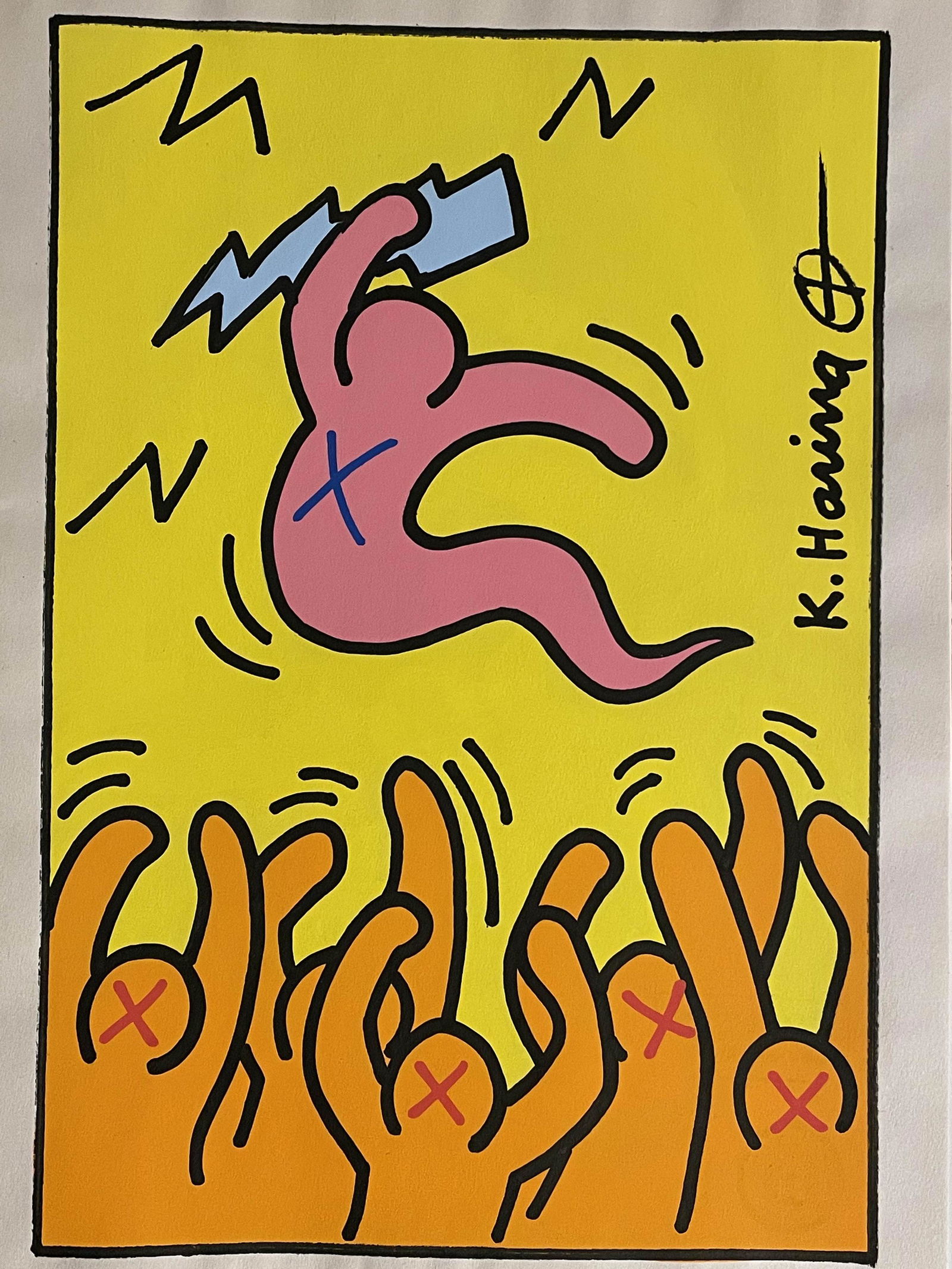 Keith Haring Drawing Pop Art and Watercolor (In Style): In the Style of Keith Haring- Drawing and Watercolor Painting on paper, signed artwork, Unframed. This is not a print, the drawing was acquired from an estate sale. It does not come with any paperwork