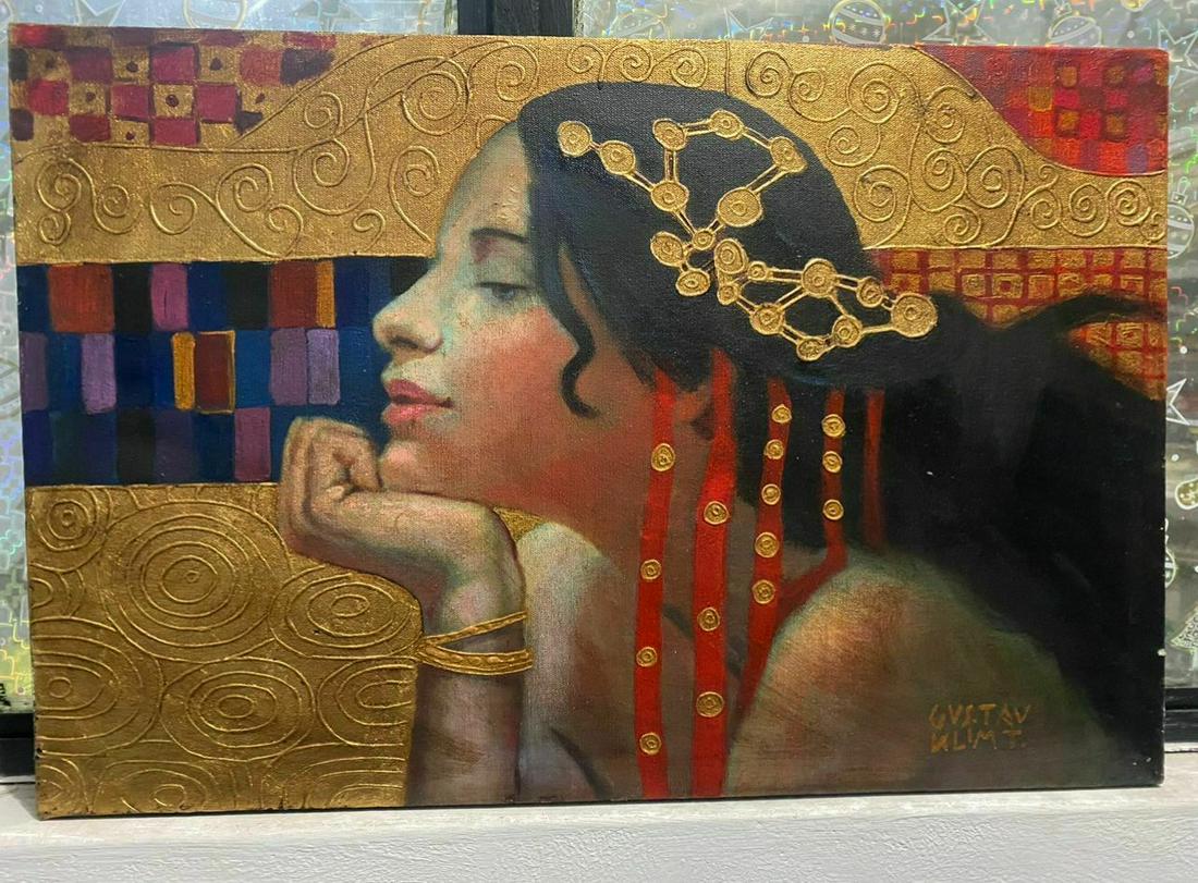 GUSTAV KLIMT OIL PAINTING ON CANVAS (Style of): GUSTAV KLIMT OIL PAINTING ON CANVAS (Style of) MEASUREMENTS: 40 X 60 CM.