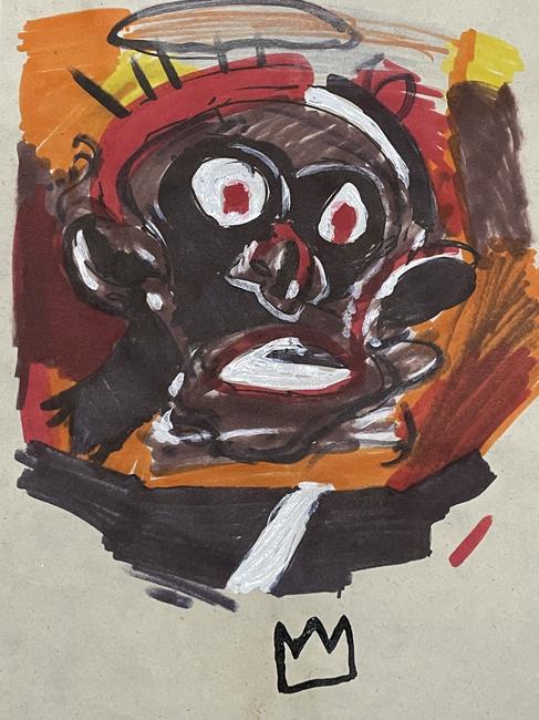 Jean-Michel Basquiat mix media drawing on Paper.: Jean-Michel Basquiat mix media drawing on Paper. Paper Size: 8X11 inches, signed & stamped on verso. This drawing does not have a Certificate of Authenticity, provenance or other documents. Sold as-is