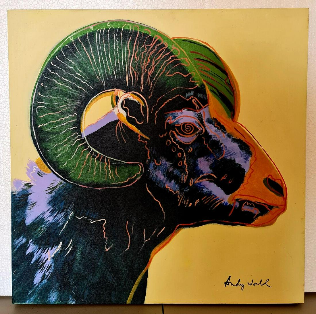 Andy Warhol Oil Painting on Canvas: Andy Warhol's Oil Painting on Canvas (Style of). Approx. Size: 60cm x 60cm. The piece has no formal documentation or COA. Provenance Private Collector.