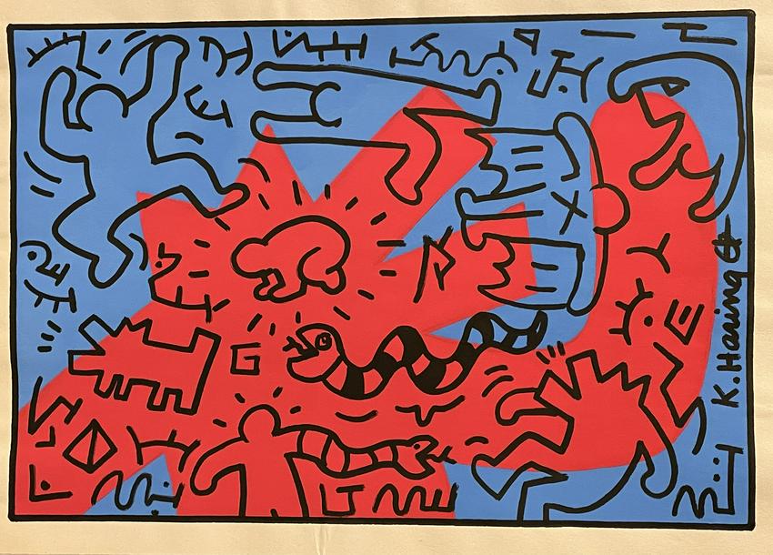 Keith Haring- Drawing and Watercolor Painting on paper (1 of 2)