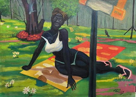 Kerry James Marshall Oil On Canvas oil: Kerry James Marshall Oil On Canvas oil, painting signed and stamped on verso. Private NY Collector. All lots that do not carry established documented provenance nor any past record of auction history