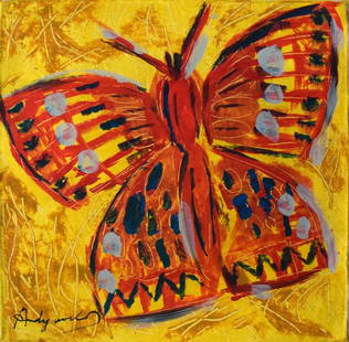 Abstract painting on canvas signed Andy Warhol: Abstract painting on canvas signed Andy Warhol - Unframed approximately 42 by 42 centimeters. No supporting papers sold "in the manner of"