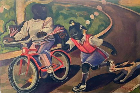 Kerry James Marshall Oil On Canvas oil: Kerry James Marshall Oil On Canvas oil, painting signed and stamped on verso. Private NY Collector. All lots that do not carry established documented provenance nor any past record of auction history