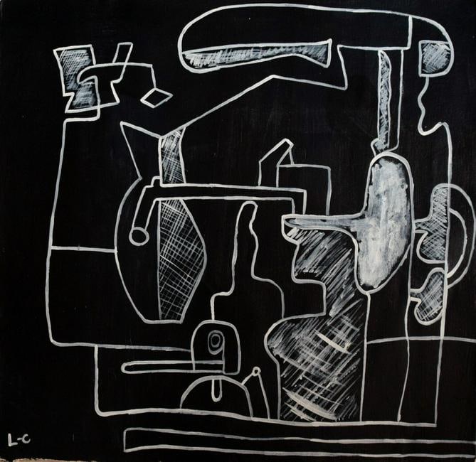 Abstract Acrylic Canvas -Signed L-C (Le Corbusier), 20th Century Modern Art (1 of 3)