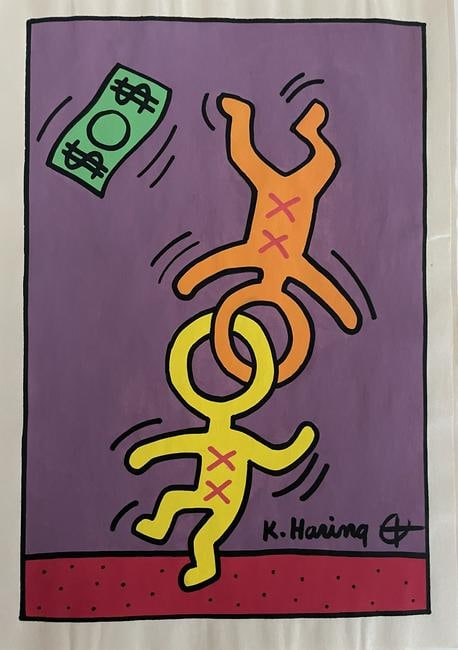 Keith Haring- Drawing and Watercolor Painting on paper: In the Style of Keith Haring- Drawing and Watercolor Painting on paper, signed artwork, Unframed. This is not a print, the drawing was acquired from an estate sale. It does not come with any paperwork