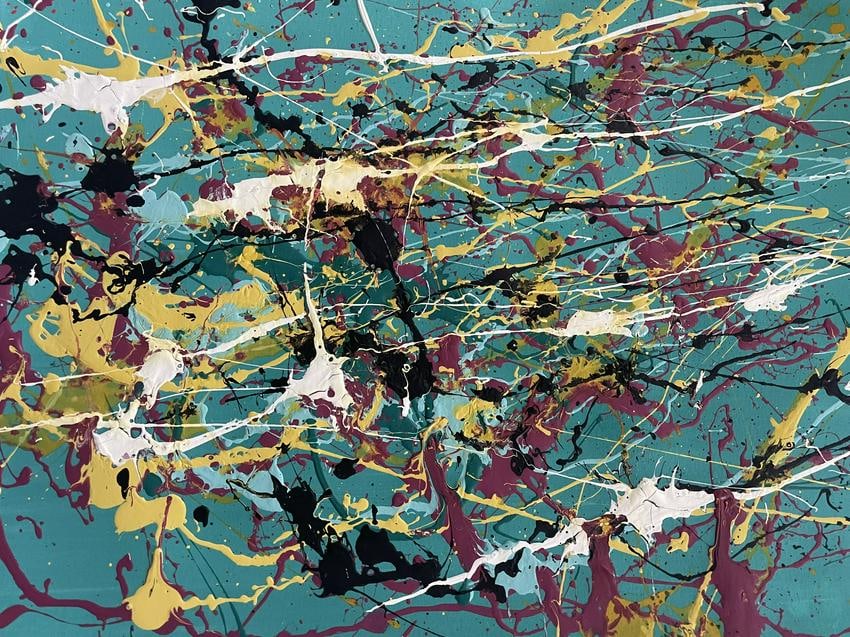 Jackson Pollock Abstract Painting on Paper: Jackson Pollock Abstract Painting on Paper -Approx Painting Size: 12 x 9 Inches. Jackson Pollack is famous for helping to create a whole new art movement called Abstract Expressionism. Abstract Expres