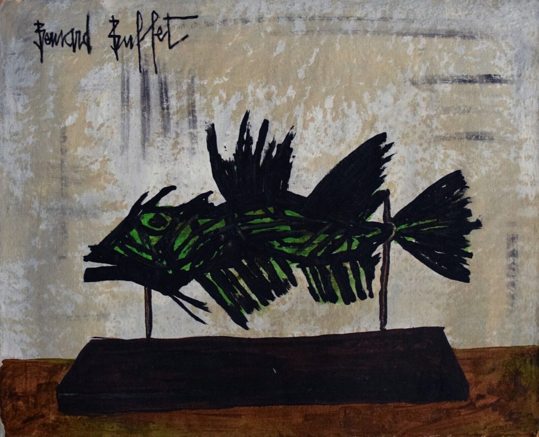 Abstract Acrylic Canvas Signed Bernard Buffet, 20th Century Modern Art (1 of 3)