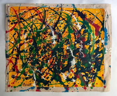 Abstract Acrylic Canvas - Pollock, 20th Century Modern Art: Abstract Acrylic Canvas - Pollock, 20th Century Modern Art. SIZE APPROX.52 by 44cm. No COA, no supporting papers, sold "in the manner of"