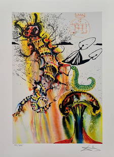 Salvador Dali - Print: Salvador Dali - Signed & Numbered Print. This piece is a facsimile signed on the lower right. Pencil numbered from an edition of 375. The paper measures 17" x 12". Image measures 14" x 9". Made on