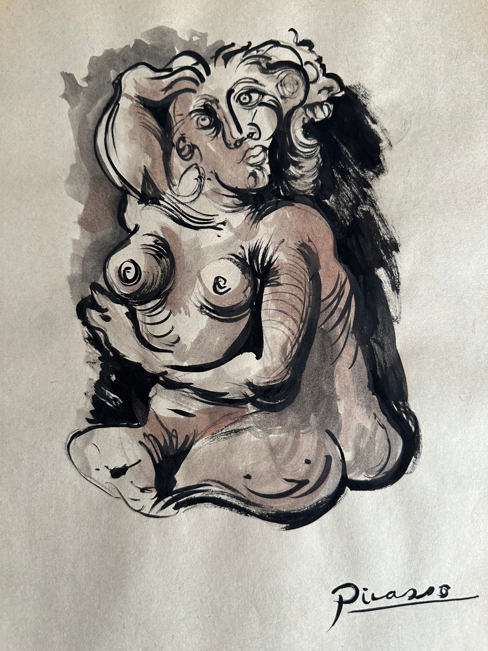 PABLO PICASSO WATERCOLOR DRAWING ON PAPER (1 of 2)