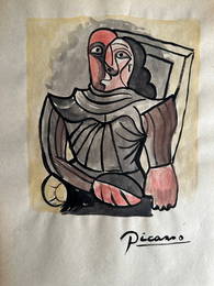 PABLO PICASSO WATERCOLOR DRAWING ON PAPER