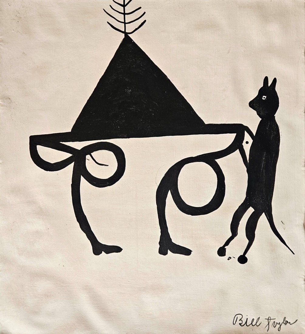 Abstract Acrylic Canvas -Bill Traylor 20th Century Modern Art: Abstract Acrylic Canvas -Bill Traylor, 20th Century Modern Art. SIZE APPROX. 42.5 by 39.5 All lots that do not carry established documented provenance nor any record of auction history record are desc