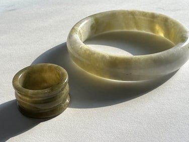 Chinese jadeite bangle and Carved Ring