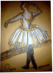 Vintage Edgar Degas Ballerinal Drawing on thin paper