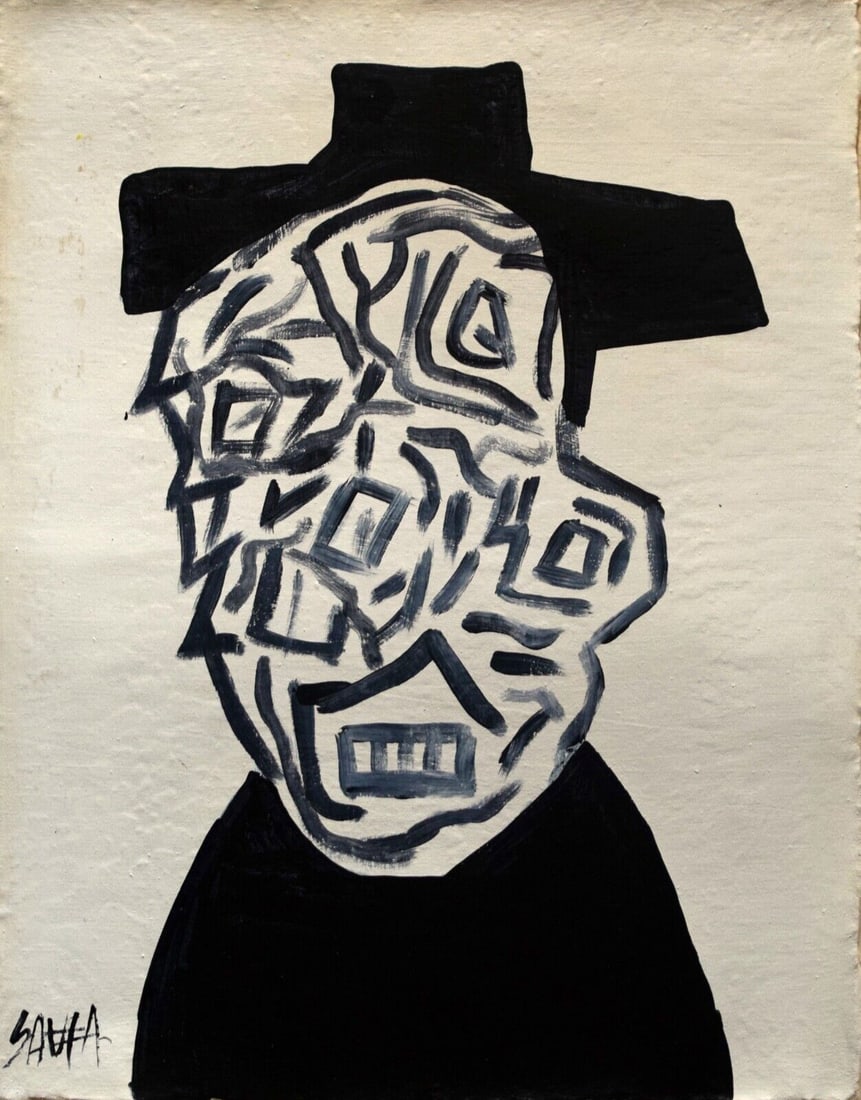 Abstract Acrylic Canvas Signed Saura, 20th Century Modern Art (1 of 3)