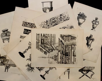 1866 Set of 10 French Ornaments, Furniture, Art Design, and Architecture Lithograph