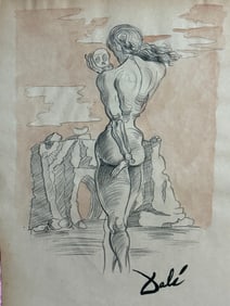 Salvador Dalí Mixed Media Drawing on Paper