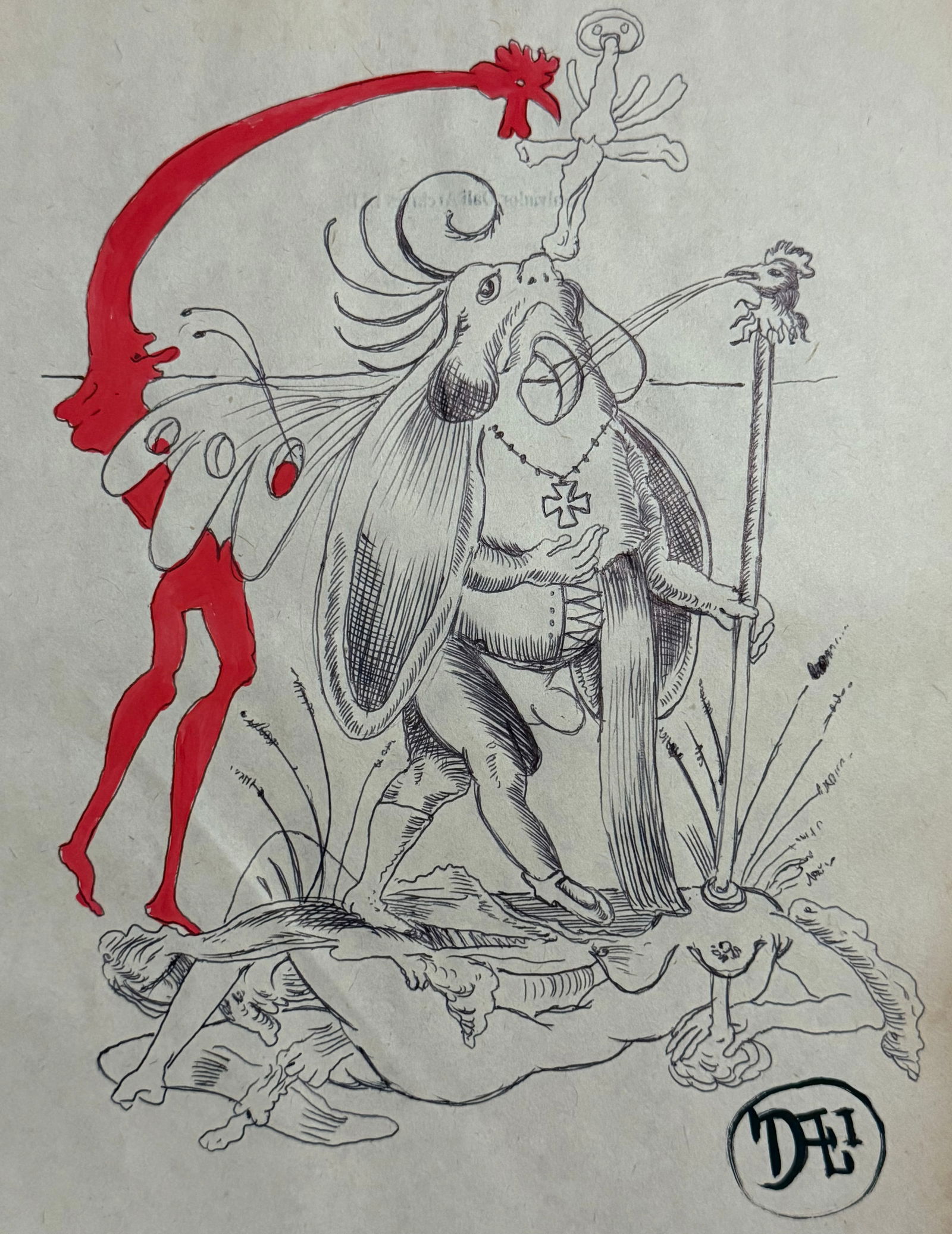 Salvador Dalí Mixed Media Drawing on Paper (1 of 2)