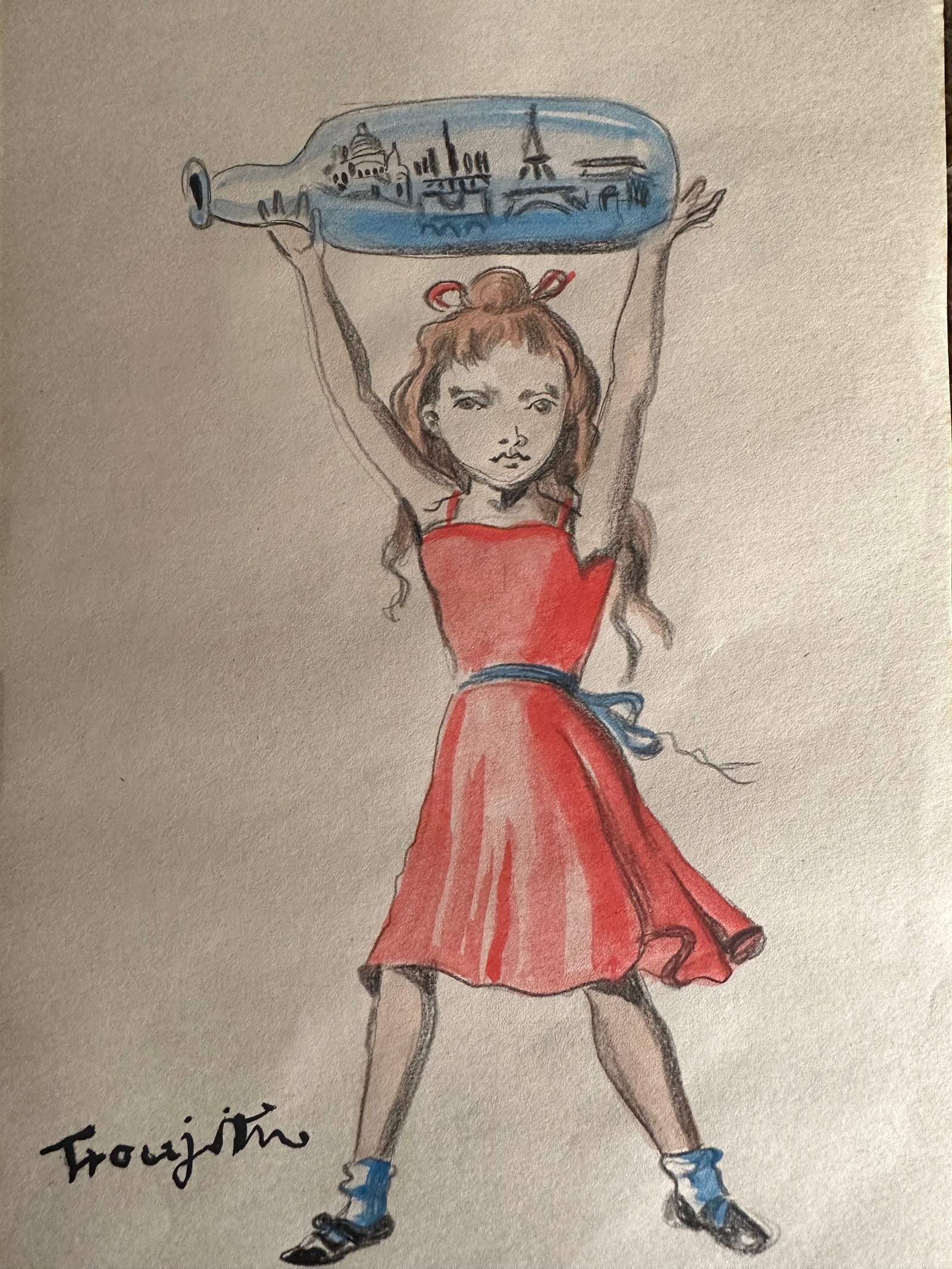 TSUGUHARU FOUJITA Mixed Media on Paper: TSUGUHARU FOUJITA Mixed Media on Paper. Approx Size: 11 3/4 x 8 1/2 inches. NY Collector. No COA or Documents. Sold as is to the manner or style of the artist.