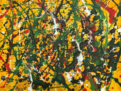 Abstract Acrylic Canvas Signed Jackson POLLOCK, 20th Century Modern: Abstract Acrylic Canvas Signed Jackson POLLOCK, 20th Century Modern Art. Size Approximately 43.5 by 36 centimeters. No COA, no supporting papers, sold "in the manner of"
