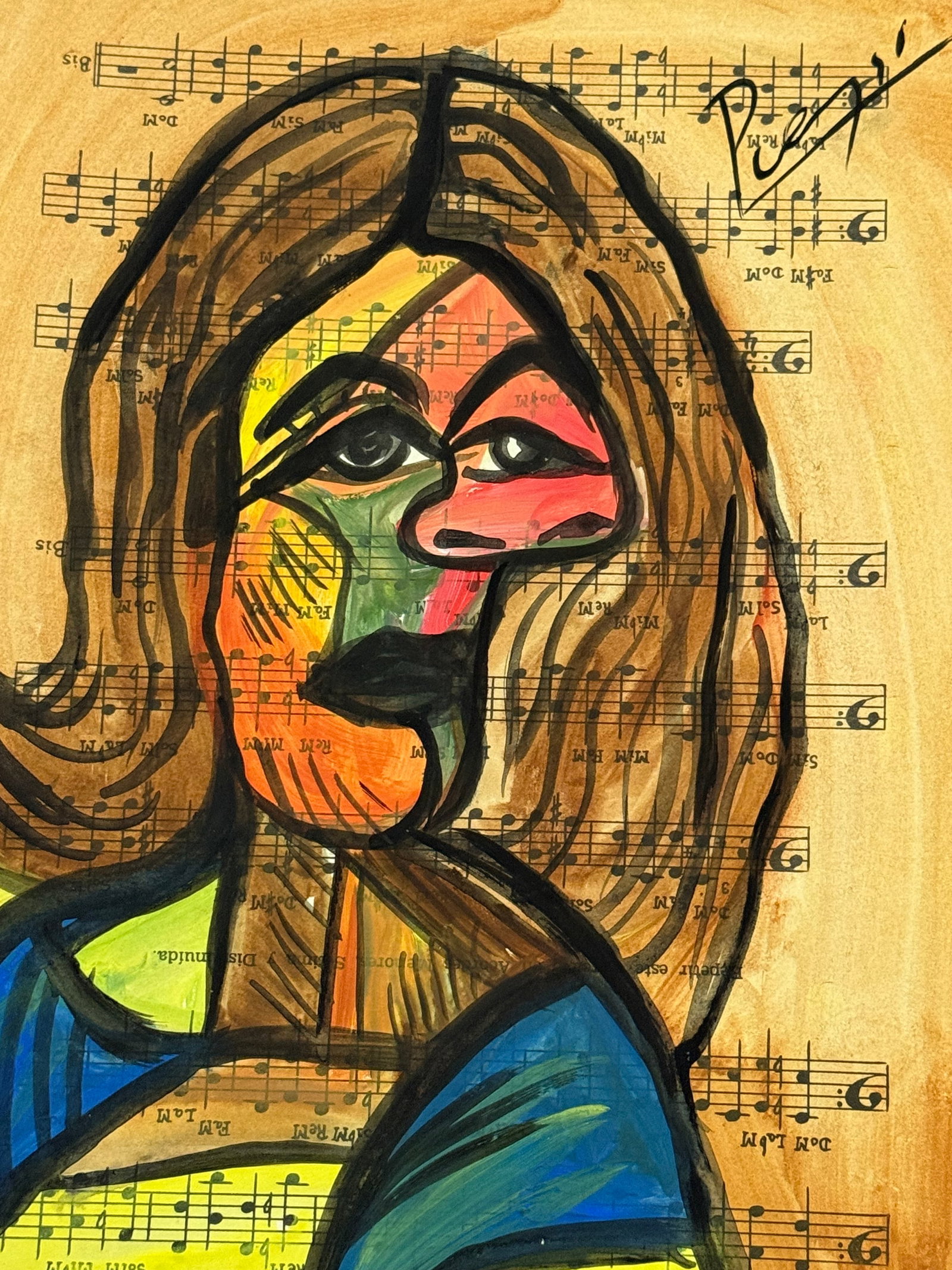 PABLO PICASSO WATERCOLOR DRAWING ON PAPER: PABLO PICASSO WATERCOLOR DRAWING ON PAPER, SIGNED AND SEALED STAMPED. Size Unframed. Size Approx.: 13 x 8 1/2 inches. The drawing is being sold after and in the style or manner of the artist. The piec
