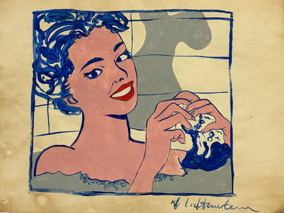 Mixed Media on Paper, Signed Roy Lichtenstein: Mixed Media on Paper. Signed Roy Lichtenstein. Size: 8 1/4 x 11 3/4. No COA, no supporting papers, sold "in the manner of".