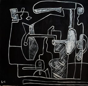 Abstract Acrylic Canvas -Signed L-C (Le Corbusier)