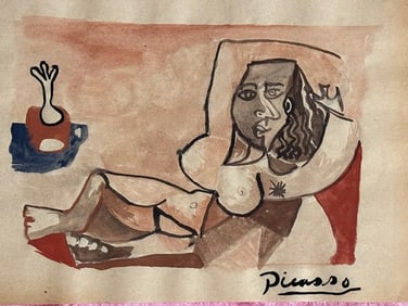 PABLO PICASSO WATERCOLOR DRAWING ON PAPER