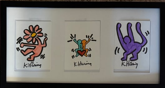 Keith Haring Drawing Pop Art on thick paper