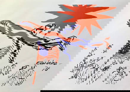 Original 1976 offset lithograph by Alexander Calder: The original 1976 offset lithograph by Alexander Calder measures 23" x 33". The facsimile is signed and dated and comes with a gallery certificate of authenticity.