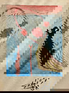 Salvador Dalí  Drawing on paper: Salvador Dalí Drawing on paper, Signed & Stamped on verso. Dimensions 21x30cm. Medium Mixed Media on paper. Style: Abstract.Condition ReportCondition