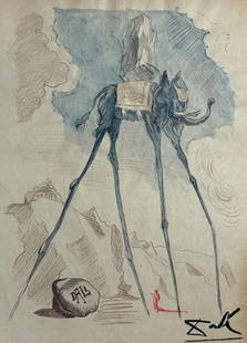 Salvador Dalí  Drawing on paper: Salvador Dalí Drawing on paper, Signed & Stamped on verso. Dimensions 21x30cm. Medium Mixed Media on paper. Style: Abstract.Condition Report