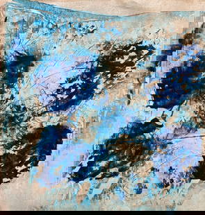 Abstract Acrylic Canvas Signed On Versa Yves Klein: Abstract Acrylic Canvas Signed On Versa Yves Klein, 20th Century Modern Art. Size Approximately 43.5 by 36 centimeters. No COA, no supporting papers, sold "in the manner of"
