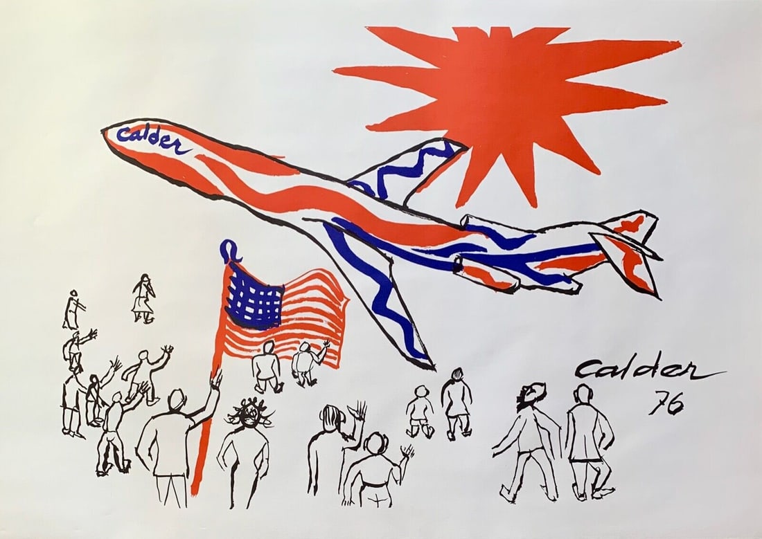 Original 1976 offset lithograph by Alexander Calder: The original 1976 offset lithograph by Alexander Calder measures 23" x 33". The facsimile is signed and dated and comes with a gallery certificate of authenticity.