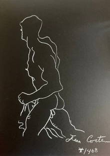 Jean Cocteau  Line/Chalk Drawing: Jean Cocteau Line/Chalk Drawing. Size: 14 X 11 inches.