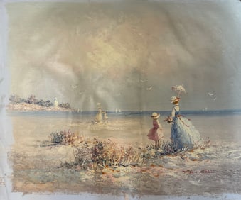 Oil painting, Beach Victorian Women