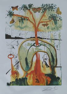 Salvador Dali Lithograph: Salvador Dali Lithograph.Pencil numbered from an edition of 500. Beautiful piece with vibrant colors! The image size measures 23" x 15-3/4". The paper with border measures 29.5" x 21.5".