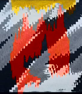 Abstract Acrylic Canvas,  signed  Clifford Still: Abstract Acrylic Canvas, vintage abstract painting on canvas, signed Clifford Still, approximately 47 by 41 centimeters. The work was executed by an unknown hand but designed deliberately to emulate t