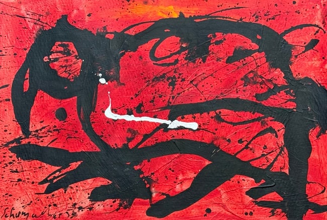 Abstract Acrylic Canvas Signed Schumacher: Abstract Acrylic Canvas Signed Schumacher, 20th Century Modern Art. Size Approximately 43.5 by 36 centimeters. No COA, no supporting papers, sold "in the manner of"