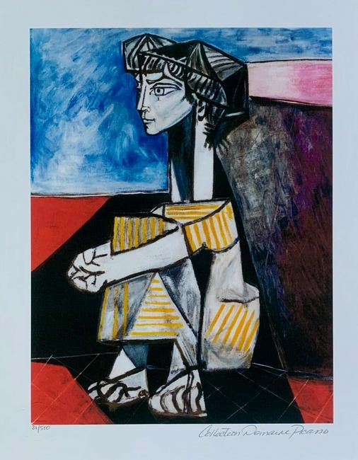 PICASSO PRINT: This piece is pencil signed on the lower right and has an embossed seal stamped. Pencil numbered from an edition of 500. The paper measures 15 x 11.5. The image measures 12.5 x 9.5. Made on thick