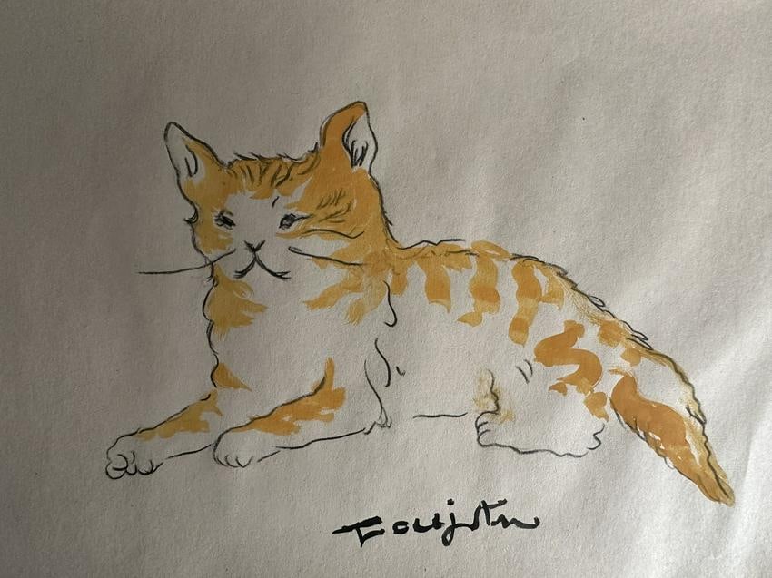 TSUGUHARU FOUJITA Mixed Media on Paper: TSUGUHARU FOUJITA Mixed Media on Paper. Approx Size: 11 3/4 x 8 1/2 inches. NY Collector. No COA or Documents. Sold as is to the manner or style of the artist.